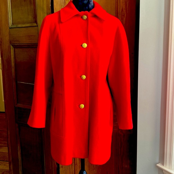 Vintage Jackets & Blazers - Vintage Herman Kay Red Wool Coat. 4 gold button front closure. Sz L.